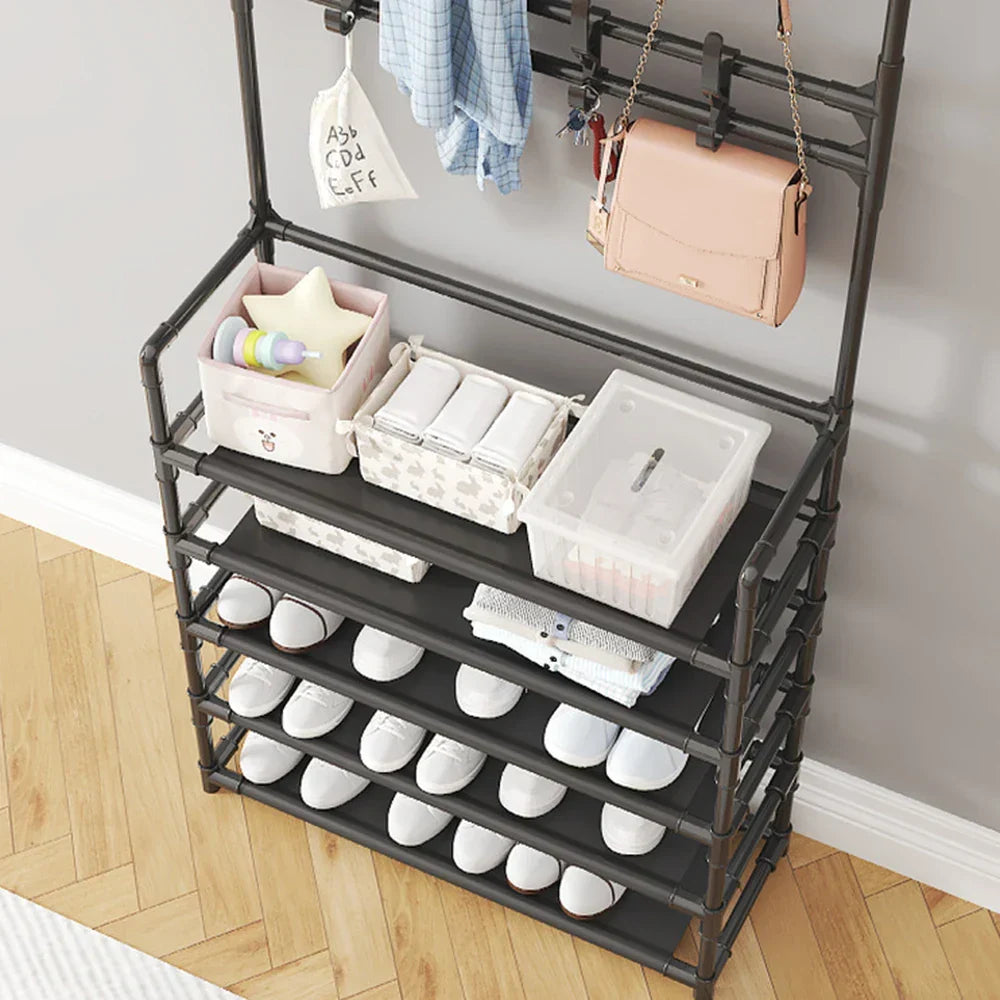 Vertical Entryway Organizer 67 in Tall Steel Frame Hallway Stand Five-Tier Footwear Storage Multi-Level Design for Apartments Coats Bags Acc