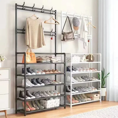 Vertical Entryway Organizer 67 in Tall Steel Frame Hallway Stand Five-Tier Footwear Storage Multi-Level Design for Apartments Coats Bags Acc