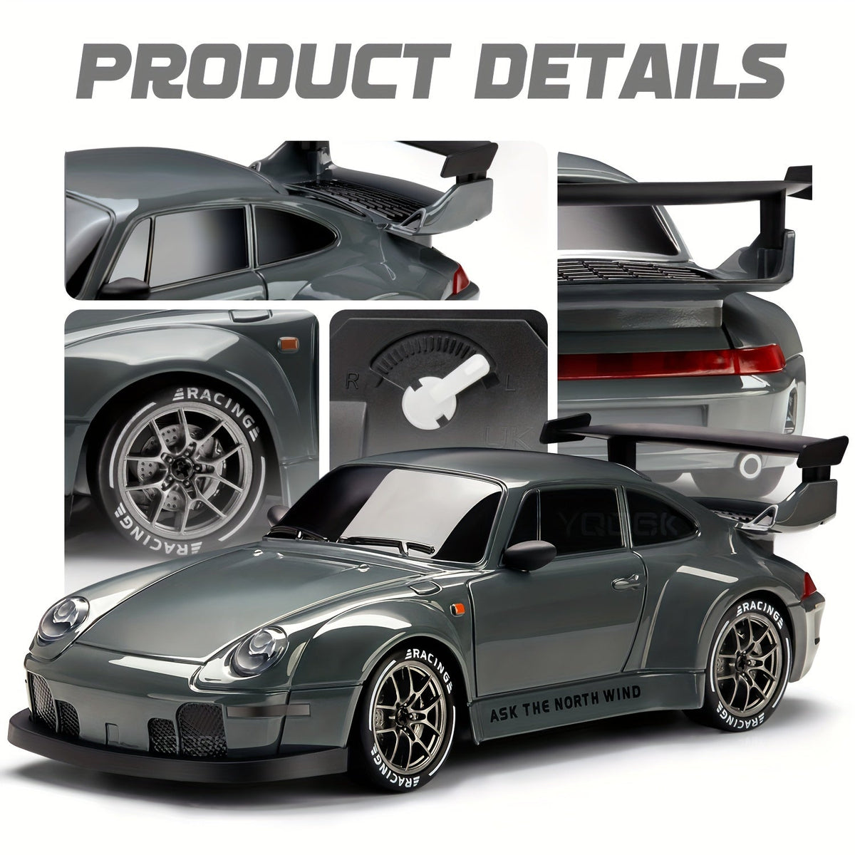 4WD Remote Control Racing Car with Light-Up Wheels – Gray 1:24 Scale Rechargeable Drift Vehicle for Kids & Hobbyists