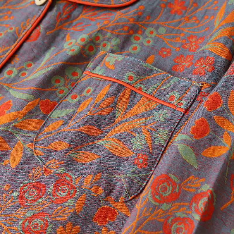 Olwen Loungewear Set - Pure Cotton, Vintage Floral Jacquard