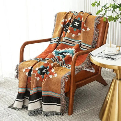 Jacquard Woven Accent Blanket with Fringe for Couch Bed Chair 51x63 in 63x87 in Multicolor Cotton Poly Blend Bohemian Home Decor