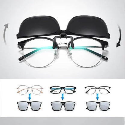 Polarized Clip-On Sunglasses for Prescription Glasses – Flip-Up Magnetic Lens Attachment UV400 Protection for Driving Outdoor Activities Eye