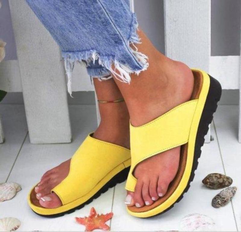 Women's Toe-Post Slip-On Sandals Foam Cushion Flat Comfort Footbed Faux Leather Open-Toe Summer Everyday