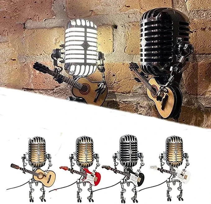 Articulated Metal Robot Desk Lamp with Miniature Guitar Accent for Music Rooms and Home Studios