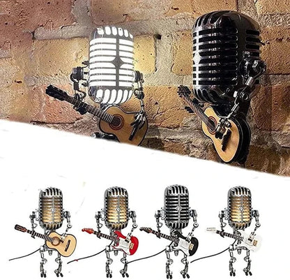 Articulated Metal Robot Desk Lamp with Miniature Guitar Accent for Music Rooms and Home Studios