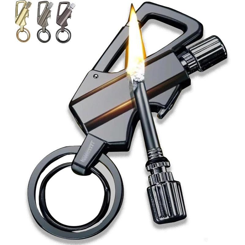 Refillable Fire Starter Keychain Bottle Opener Zinc Alloy 3.5 Inches Waterproof Windproof EDC Lighter Black Silver Gold for Camping Hiking S