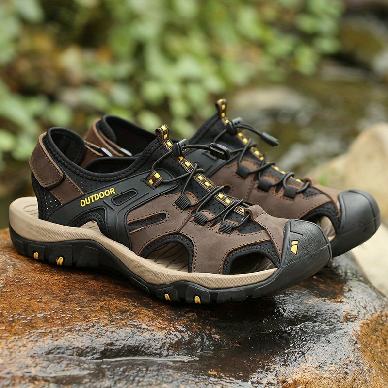 Men's Closed-Toe Sport Sandals with Elastic Strap – Breathable Rubber Sole Outdoor Footwear for Hiking & Summer
