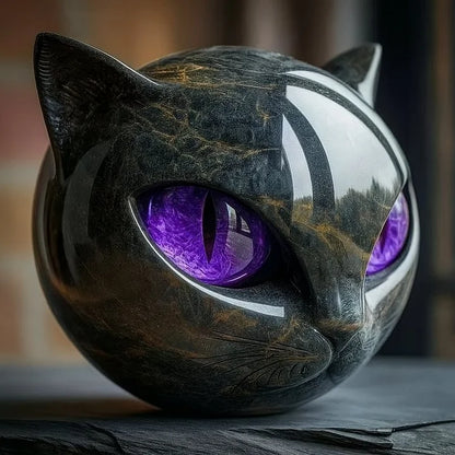Glossy Resin Feline Figurine with Mesmerizing Gaze – Decorative Cat Statue for Desk, Shelf & Living Room Display – Modern Animal Sculpture A
