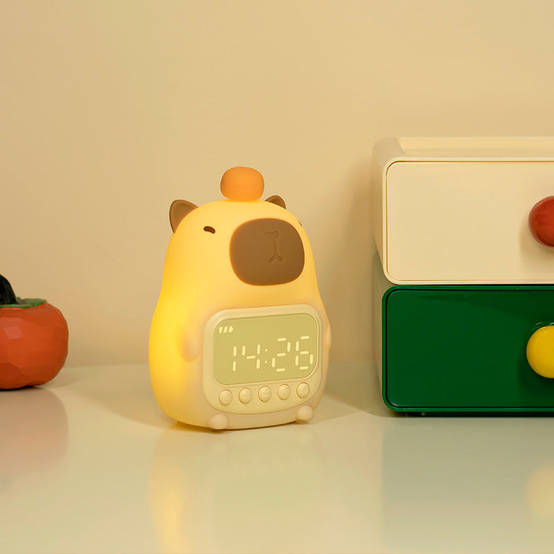 Capybara Night Light Alarm Clock for Kids & Adults | Touch Control Bedside Lamp with Rechargeable Battery & Adjustable Brightness