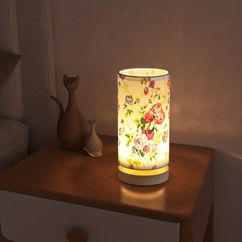 Elegant Wooden Table Lamp | USB Powered LED Light with Soft Linen Shade for Cozy Ambiance