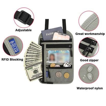 Travel Neck Pouch | RFID Blocking Passport Holder with Water-Resistant Design | Secure Storage for Valuables