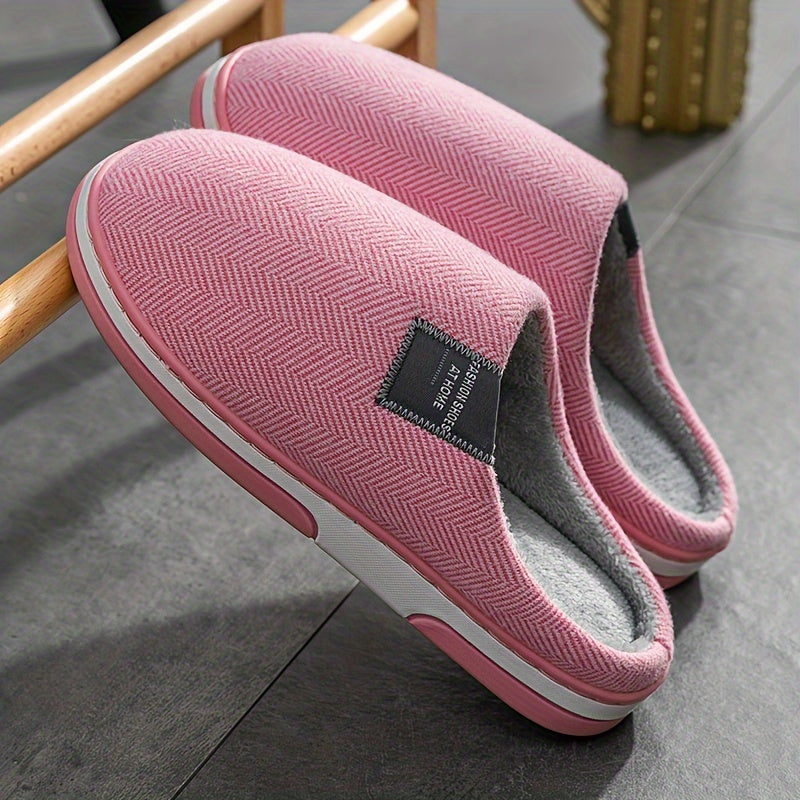 Men's Plush Herringbone Slippers – Warm Indoor House Shoes with Non-Slip Grip for Fall & Winter