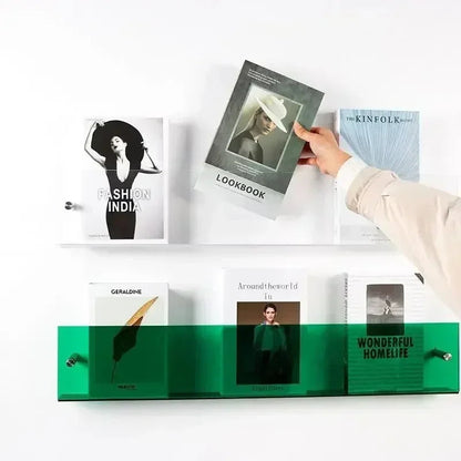 Vinyl Record Holder Wall Rack Magazine Organizer Shelf for Living Room Books Newspapers Home Office Storage Clear Acrylic Display Mount
