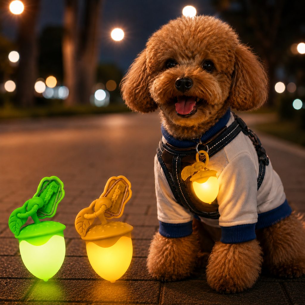 Ortekor AcornGlow USB-C Rechargeable Pet Safety Light for Night Walks - Clip-On Acorn LED Charm for Collars, Harnesses & Leashes to Help Dogs Stay Visible After Dark