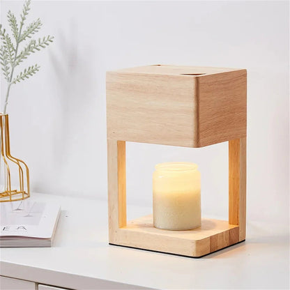 Wooden Candle Warmer Lamp 10 in Height Nightstand Accent Light for Bedroom Living Room Cozy Home Decor