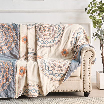 Cotton Throw Blanket with Mandala Pattern – Boho Geometric Design for Couch, Bed, Sofa – Lightweight Woven Coverlet for Living Room or