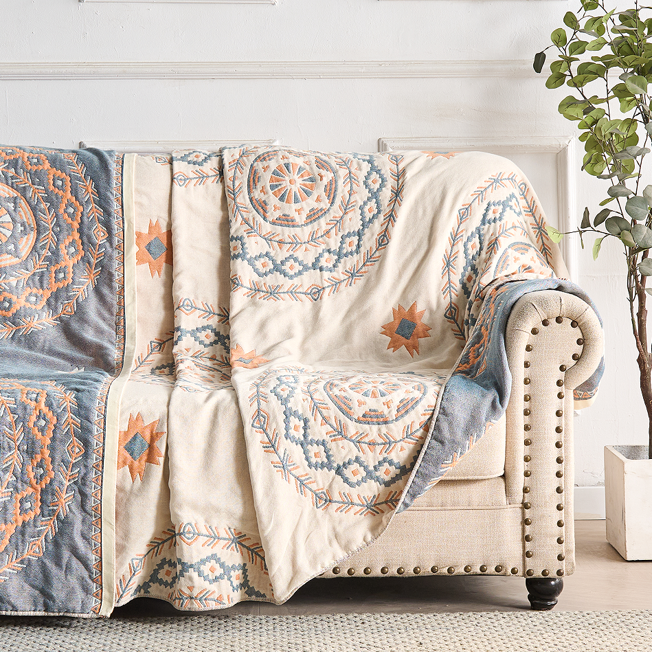 Cotton Throw Blanket with Mandala Pattern – Lightweight All-Season Cover for Couch, Bed, Sofa – Boho Home Decor Accent Piece