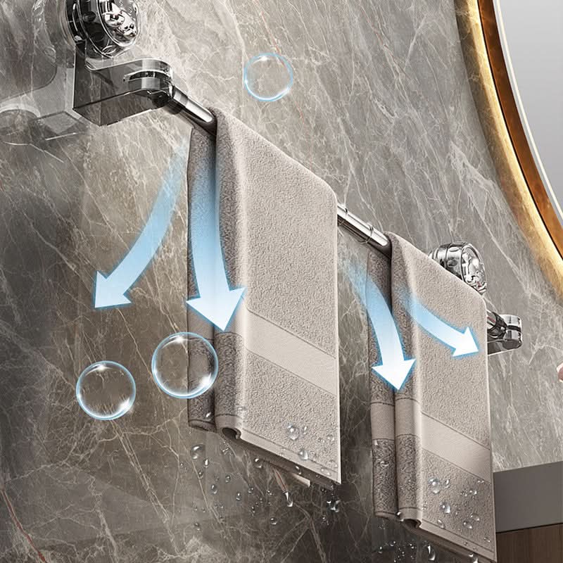 Rotating Wall-Mount Towel Bar with Suction Cup – No Drilling Needed, Adjustable Length for Small & Large Bathrooms