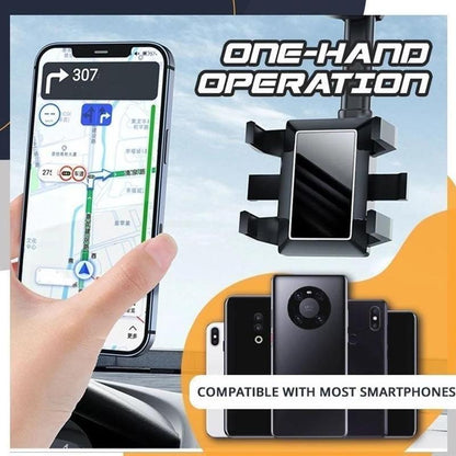 Cell Phone Mount for Car Mirror Clip-On Holder with 360° Swivel Adjustment for Hands-Free GPS Navigation & Driving Safety