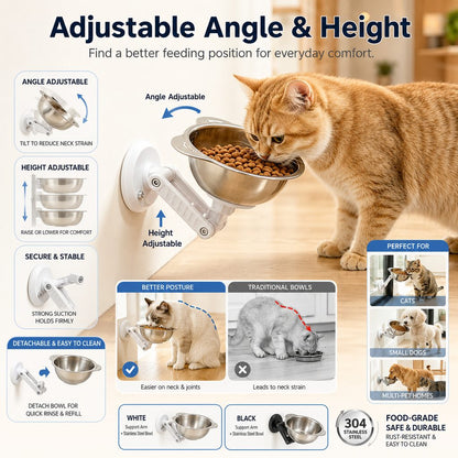 Ortekor No-Drill Wall-Mounted Pet Bowl for Small Dogs & Cats - Elevated Feeding for Cleaner Floors