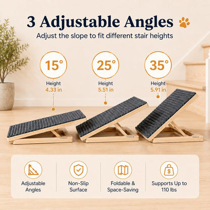 Ortekor Foldable Wooden Dog Stairs for Small Dogs - Non-Slip Pet Ramp for Sofa, Bed & Indoor Steps