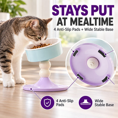 Ortekor 3-Level Adjustable Elevated Ceramic Pet Bowl for Cats & Small Dogs - Custom Height & Up to 20° Tilt for Comfortable Everyday Feeding