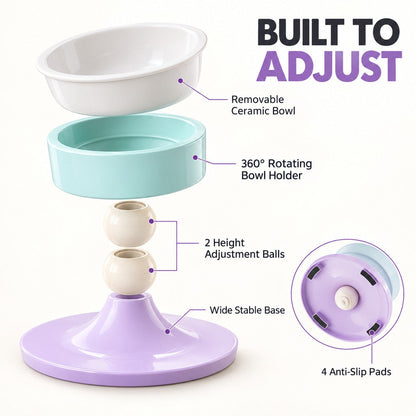 Ortekor 3-Level Adjustable Elevated Ceramic Pet Bowl for Cats & Small Dogs - Custom Height & Up to 20° Tilt for Comfortable Everyday Feeding