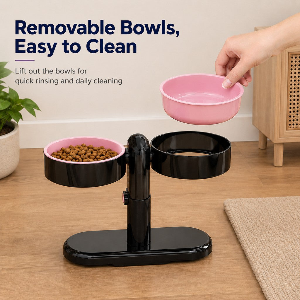 Ortekor Adjustable Elevated Pet Bowl for Cats & Small Dogs - Space-Saving Wall-Mount or Freestanding Feeder for Cleaner Mealtimes