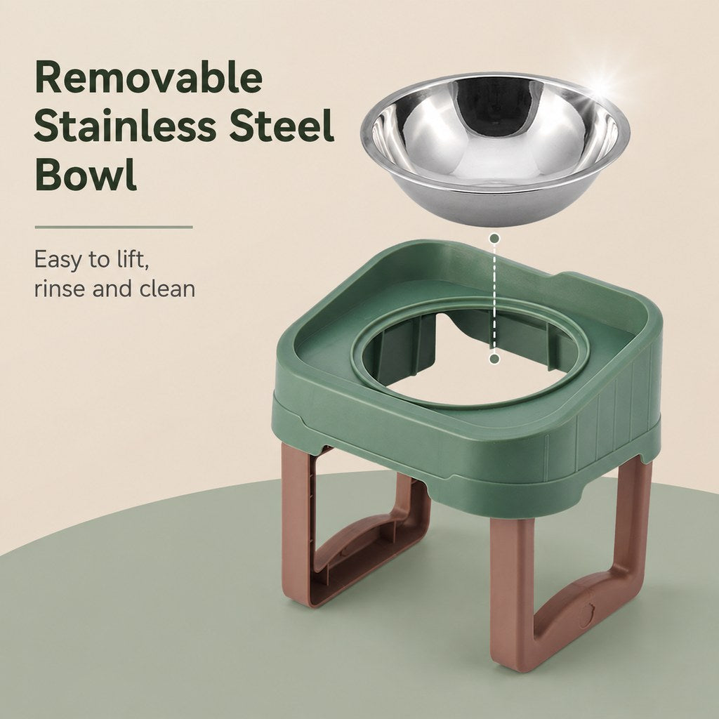 Ortekor Adjustable Elevated Slow Feeder Pet Bowl for Cats & Small Dogs - Less Mess, Slower Meals & Easy Cleaning