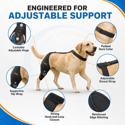 Ortekor Adjustable Hinged Dog Knee Brace for Daily Walks - Rear Leg Support for Unsteady Steps