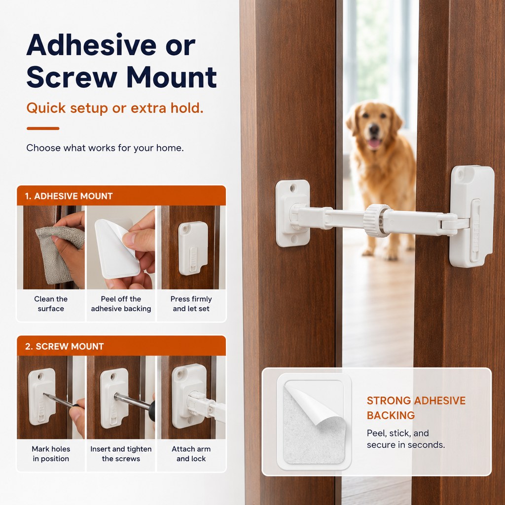 Ortekor Adjustable Pet Door Latch for Litter Rooms - Let Cats In & Help Keep Dogs Out