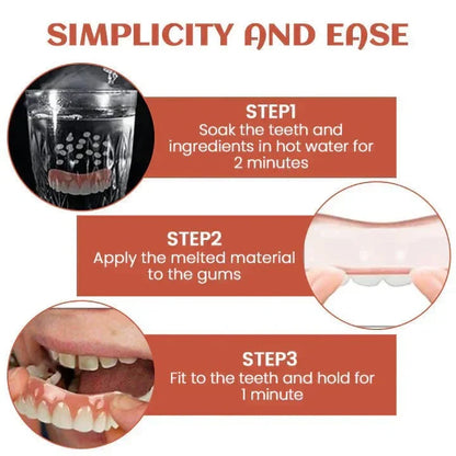 Snap-On Temporary Cosmetic Teeth Set Adjustable Silicone Denture Cover for Upper and Lower Gums Natural Look Smile Enhancement Easy
