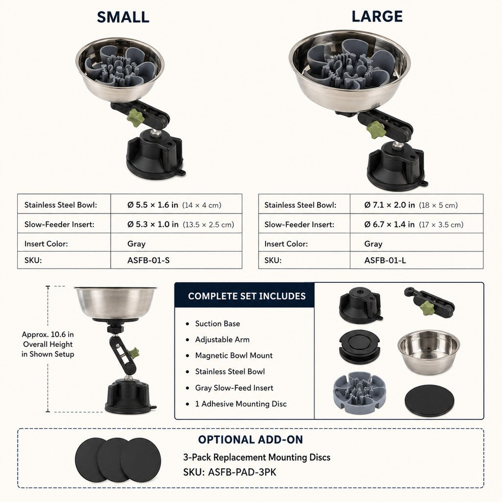 Ortekor Adjustable Suction-Mount Slow Feeder Bowl for French Bulldogs, Cats & Small-to-Medium Dogs - Floor or Vertical Setup Helps Reduce Sliding