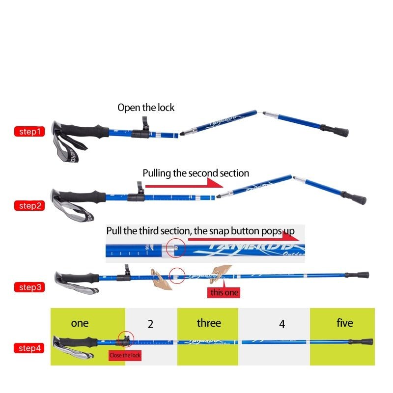 Trekking Poles for Hiking, Adjustable Aluminum Hiking Poles with Tungsten Tips, Foldable Walking Sticks for Camping