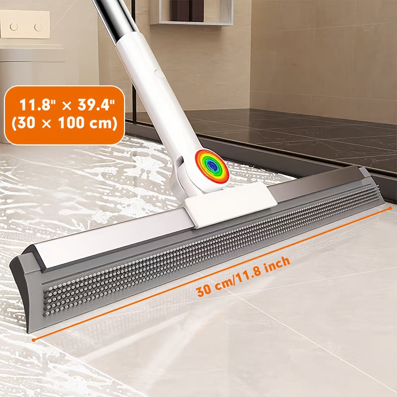 Dual-Action Floor Squeegee with Rubber Edge & Soft Bristles for Pet Hair Removal