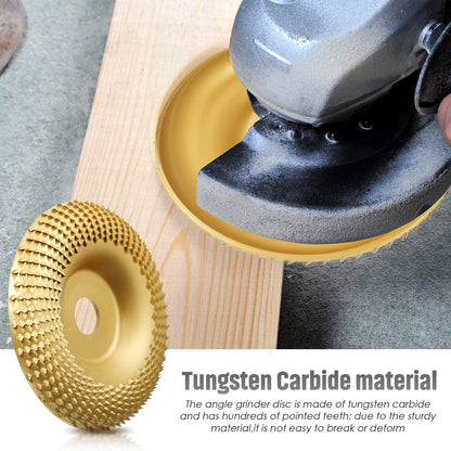 Carbide Abrasive Disc Set for Angle Grinders Gold 3-Piece Wood Shaping Kit Flat Bevel Arc 4 Inch for Woodworking Carving Sanding