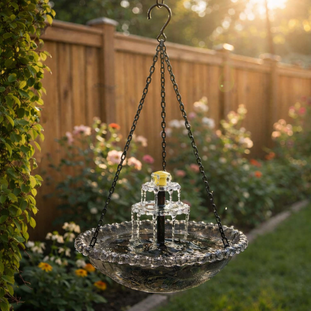 Solar Powered Outdoor Bird Bath with Cascading Water Feature in Glass for Patio and Backyard Wildlife
