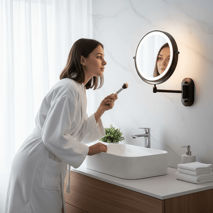 Rechargeable Lighted Vanity Mirror with Magnification & Touch Dimming for Bathroom Counter Makeup Application Skincare Beauty Routine