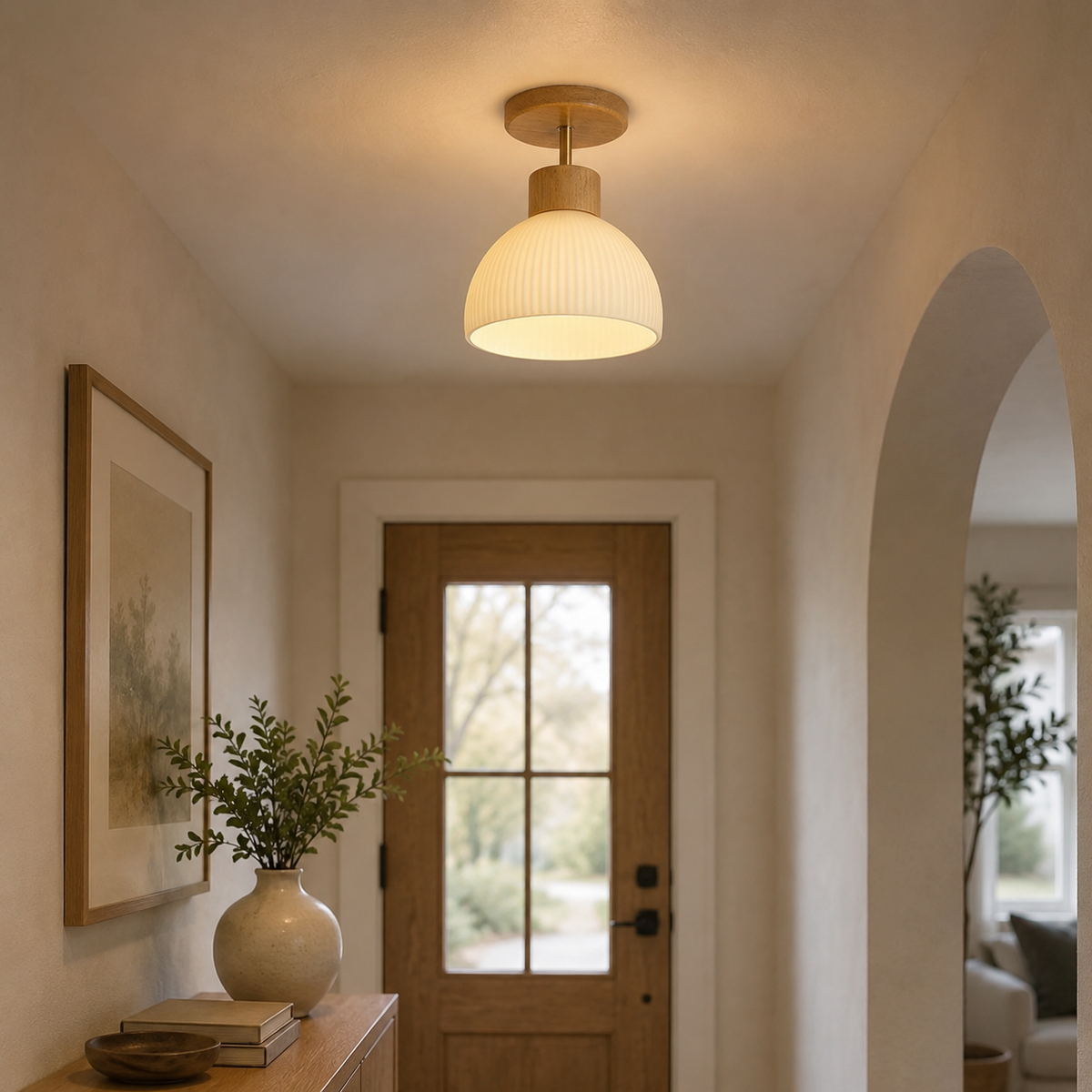 Solid Wood Bell-Shaped Ceiling Light Fixture in Warm White 3000K for Modern Living Room, Bedroom & Entryway | Scandinavian Minimalist