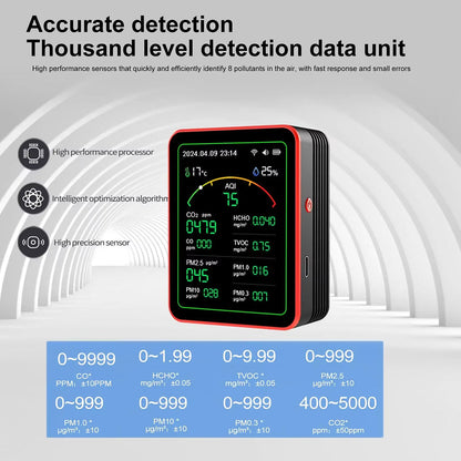 15-in-1 Indoor Air Quality Monitor with WiFi – Real-Time CO2, VOC, Formaldehyde & PM2.5 Detector for Home, Office & Smart Automation