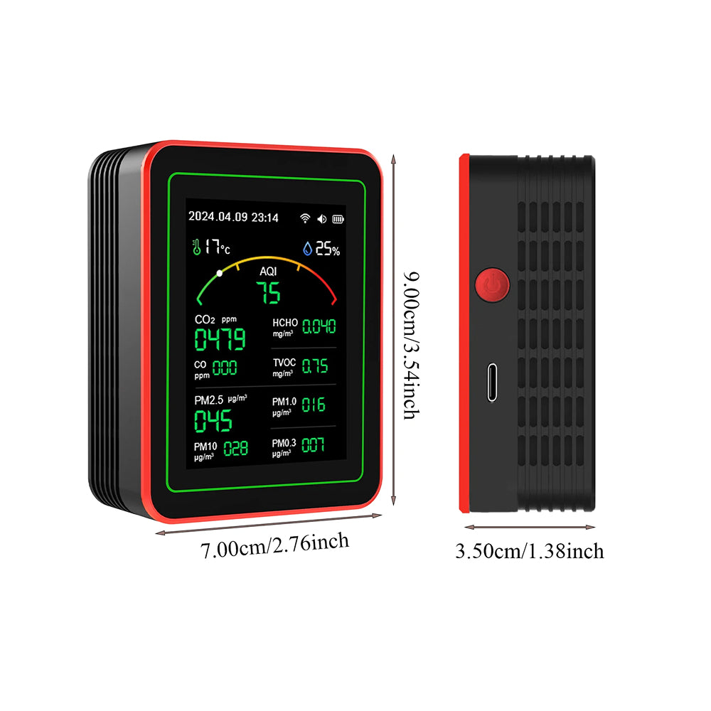 15-in-1 Indoor Air Quality Monitor with WiFi – Real-Time CO2, VOC, Formaldehyde & PM2.5 Detector for Home, Office & Smart Automation