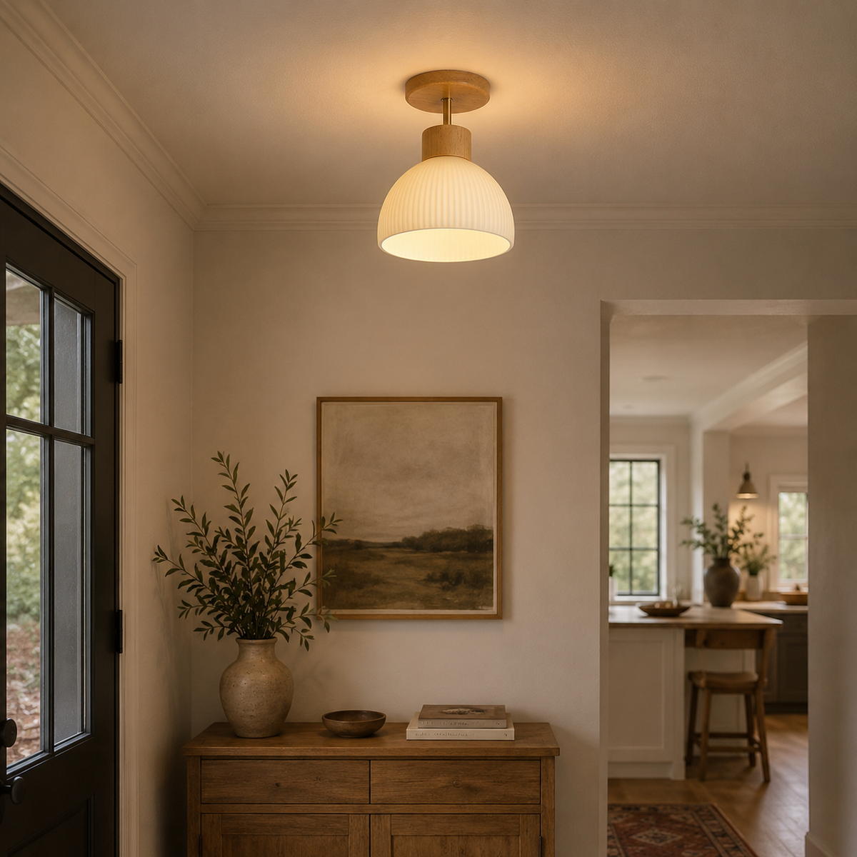 Solid Wood Bell-Shaped Ceiling Light Fixture in Warm White 3000K for Modern Living Room, Bedroom & Entryway | Scandinavian Minimalist