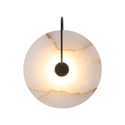 Natural Alabaster LED Wall Sconce – Stone Circle Light with Black or Gold Frame – Warm Glow Accent Lamp for Bedroom Hallway Living Room