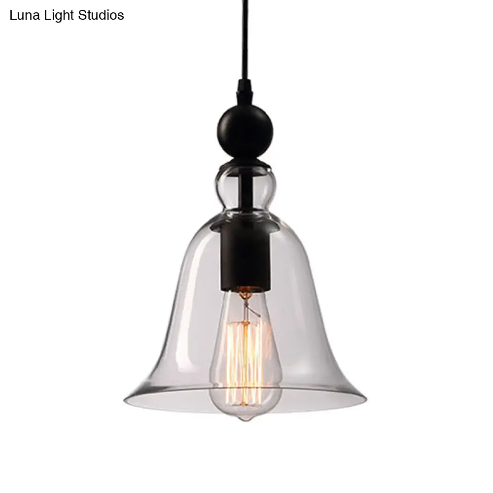 Industrial Hanging Pendant Light with Clear Bell Shade and Chain – Ceiling Fixture for Kitchen Island, Dining Room & Entryway