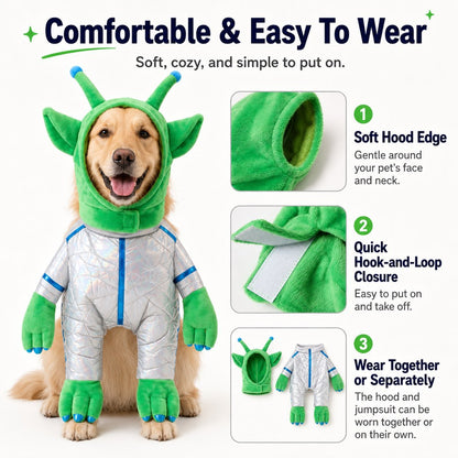 Ortekor Green Alien Pet Costume for Dogs & Cats - Funny Halloween Transformation Outfit for Pet Parties, Photoshoots & Costume Events