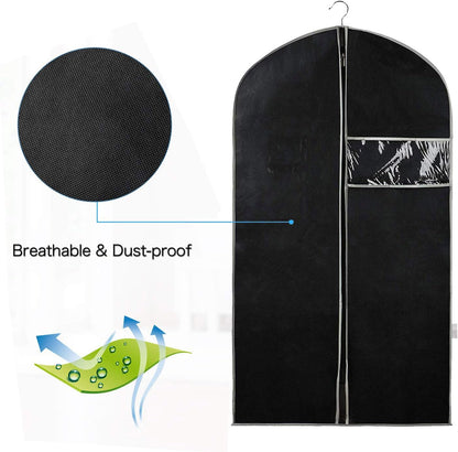 Suit and Dress Protector Bags with Clear Window Panel – Set of 10 Hanging Storage Covers – Zippered Wardrobe Organizers for Closet and Trave