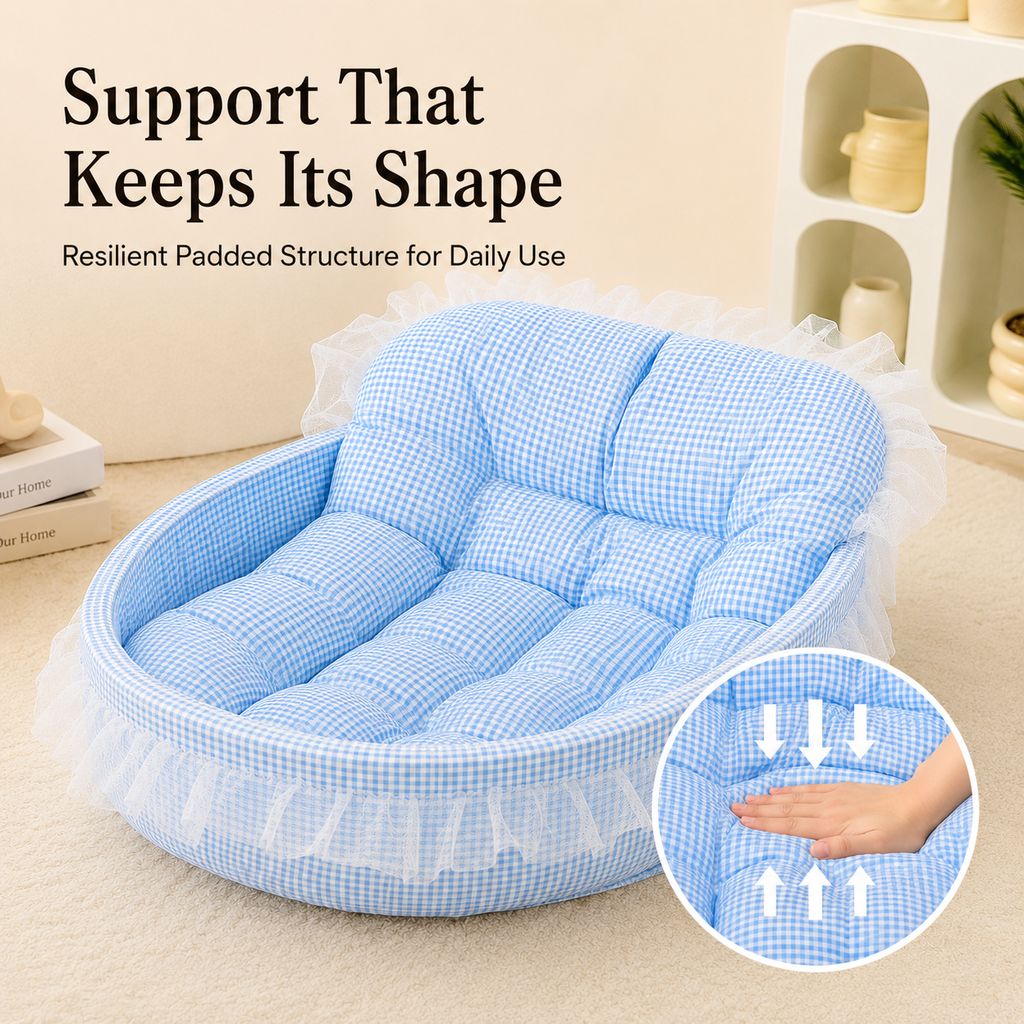 Ortekor All-Season Bolster Pet Bed for Cats & Small Dogs - Cushioned Indoor Lounger with Raised Sides