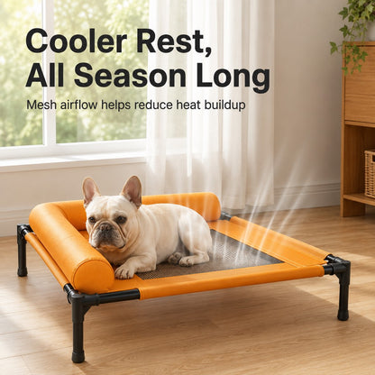 Ortekor French Bulldog Elevated Dog Cot for All-Season Indoor Naps - Breathable Raised Pet Bed with Soft Bolsters for Cooler Rest & Easy Cleaning