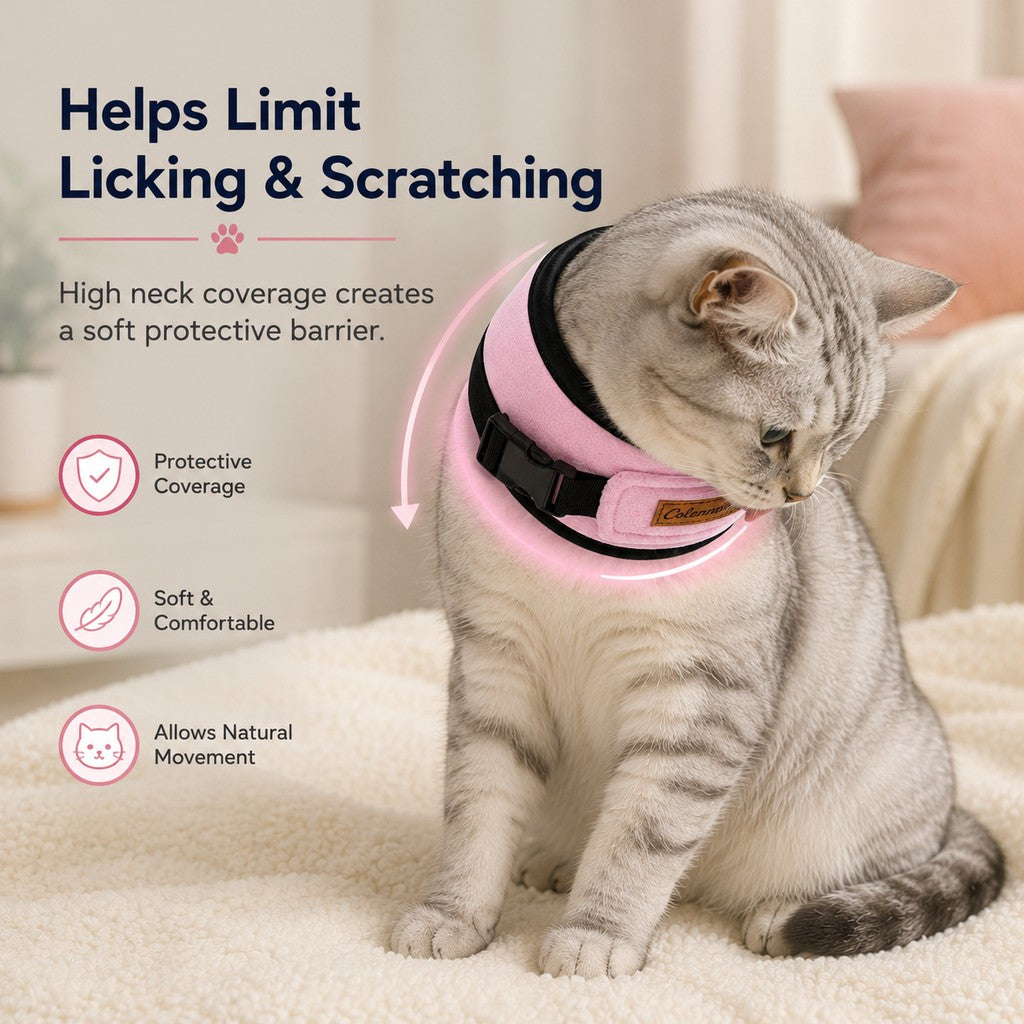 Ortekor Soft Cat Recovery Collar for Post-Surgery Care - Adjustable Anti-Lick Fleece Neck Wrap