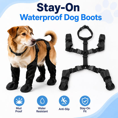 Ortekor Stay-On Waterproof Dog Walking Boots for Rain, Mud & Hot Pavement - Anti-Slip Paw Protection Suit